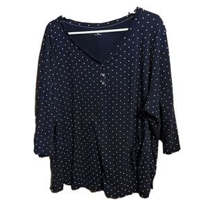 Womens plus size Croft and Barrow pullover. Dark blue with white dots. V-neck